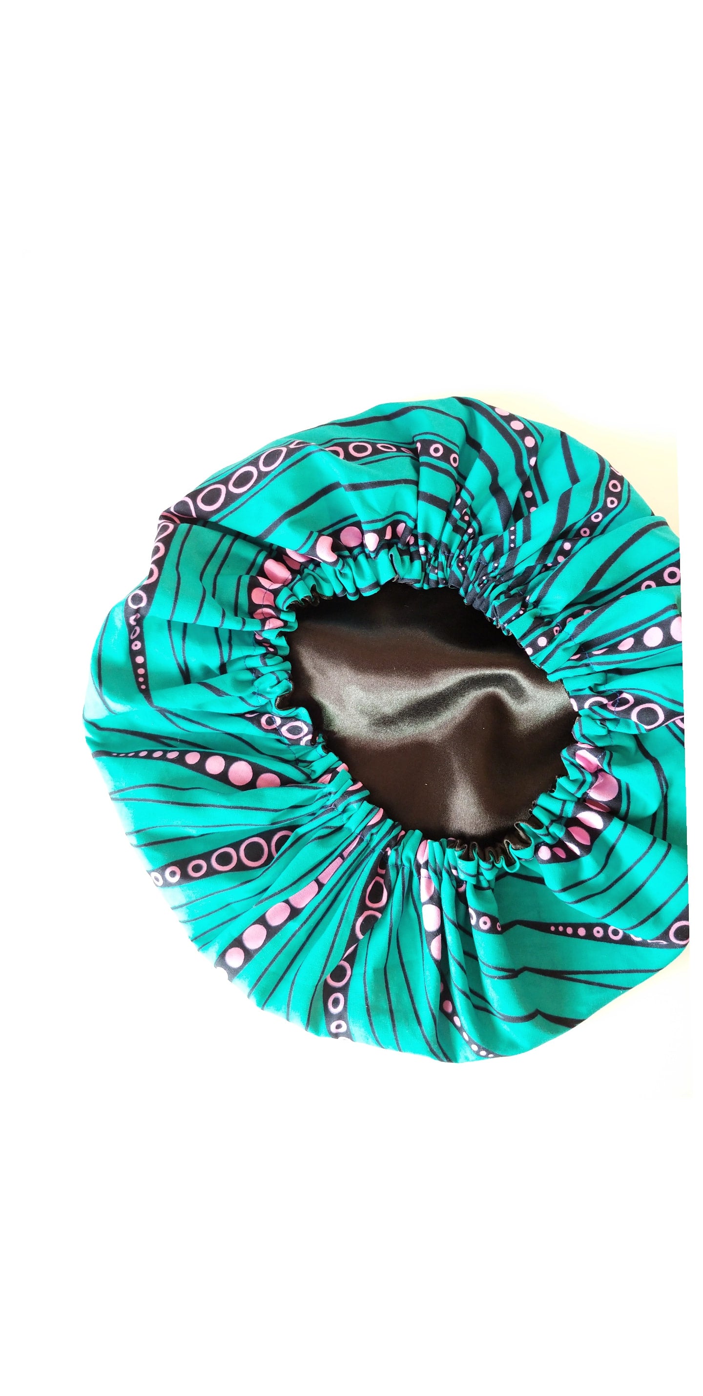 Bonnet grande taille en wax et satin bleu réversible :  accessoires-accessoires-pour-cheveux par mywawaxboutique